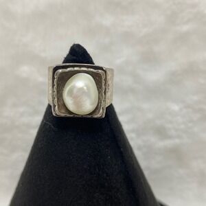 Silpada 925 Sterling‎ Silver Hammered Freshwater Pearl Ring Size 5.5, 8g